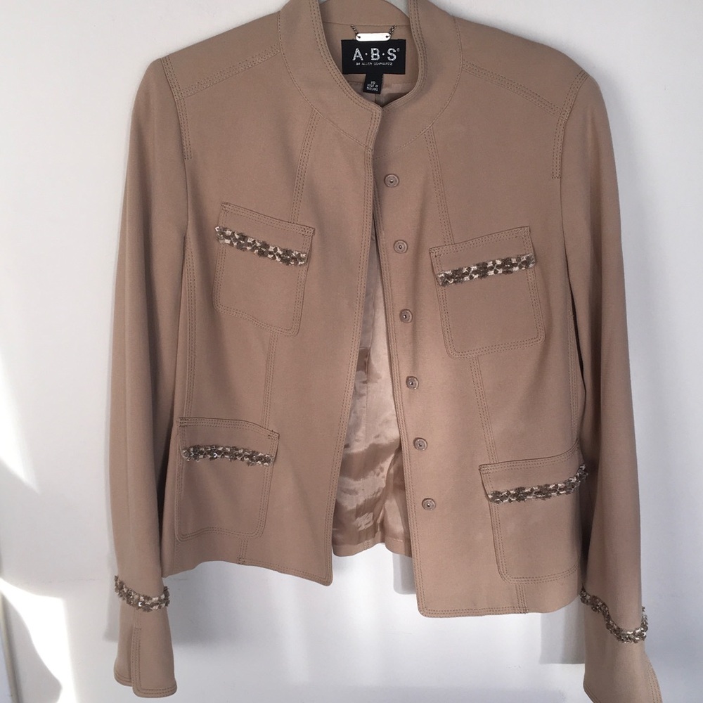 Women's Tan Collarless Jacket - Picture 4 of 6